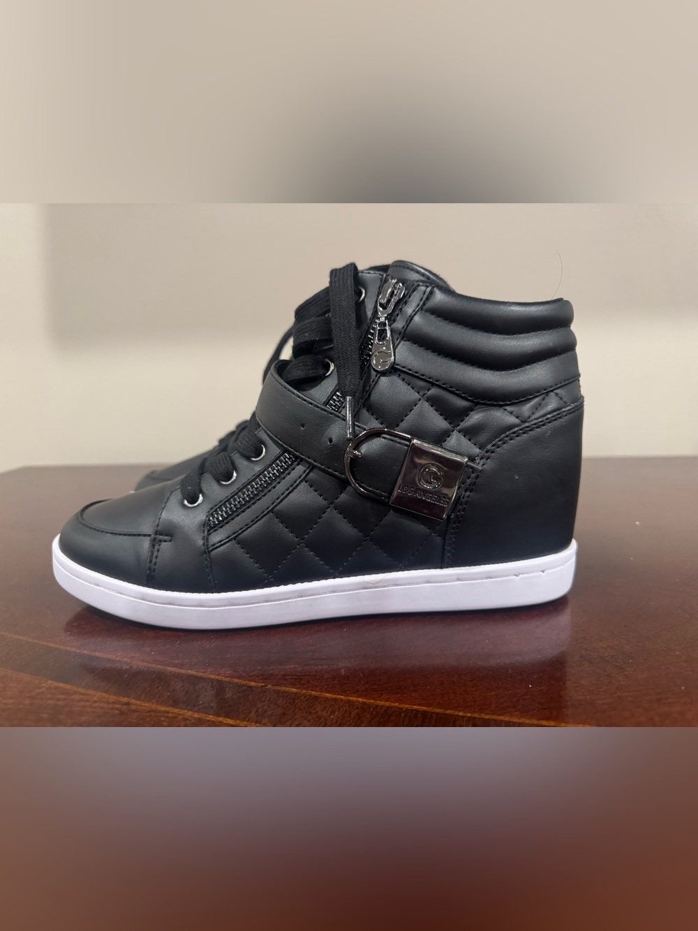 G by GUESS GGorizze Women's High-Top Hidden Wedge Sneakers - Black Size 9.5